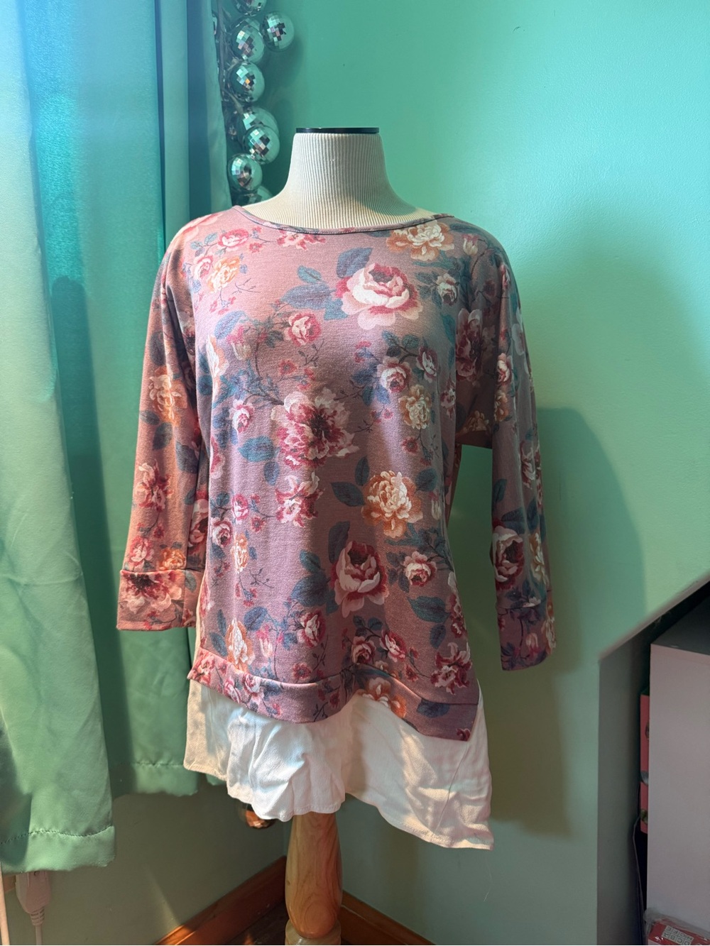 Potter's Pot Mauve Floral Layered-Look Women's Top